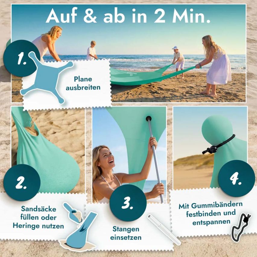 momevo Sunsail Strandzelt Sonnensegel UPF50+ aquatürkis