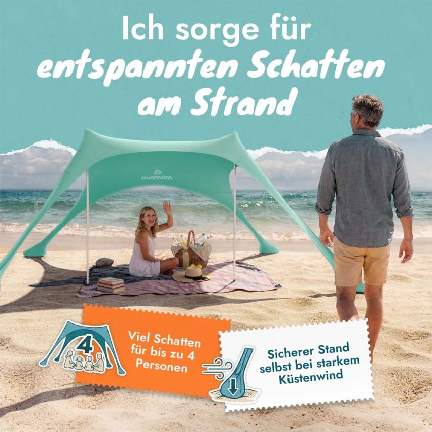 momevo Sunsail Strandzelt Sonnensegel UPF50+ aquatürkis