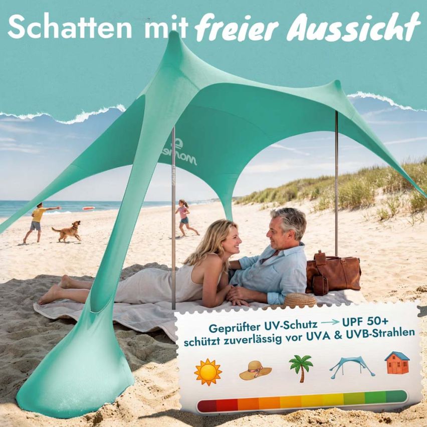 momevo Sunsail Strandzelt Sonnensegel UPF50+ aquatürkis