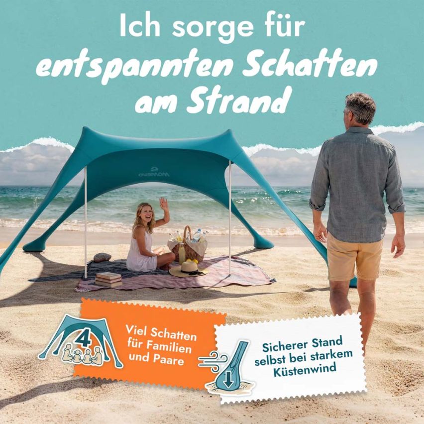 momevo Sunsail Strandzelt Sonnensegel UPF50+ petrolblau