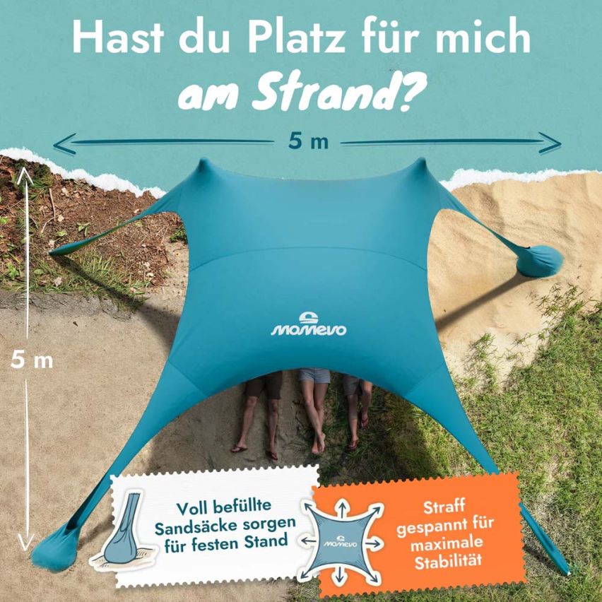 momevo Sunsail Strandzelt Sonnensegel UPF50+ petrolblau