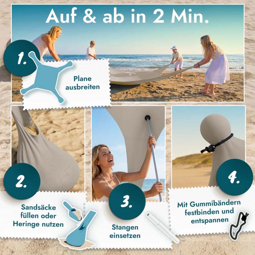 momevo Sunsail Strandzelt Sonnensegel UPF50+ sand
