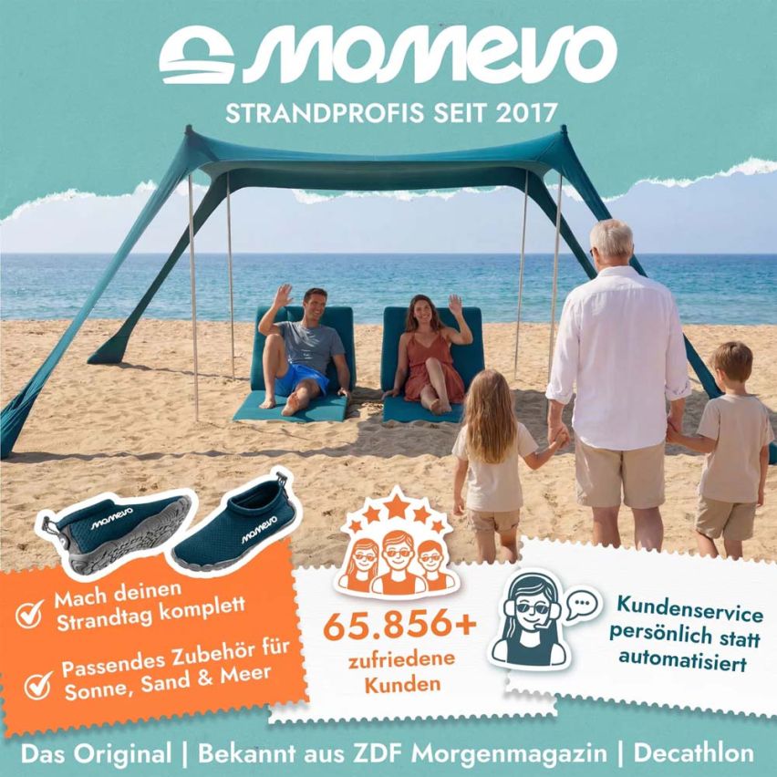 momevo Sunsail XL Strandzelt Sonnensegel UPF50+ petrolblau